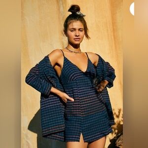 Free People Better Together Navy and Orange‎ Striped Dress- Small